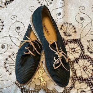 paul Green Madrid Slate Blue Green Austrian Cork Bottom Lace Shoes Fits 8.5-9
